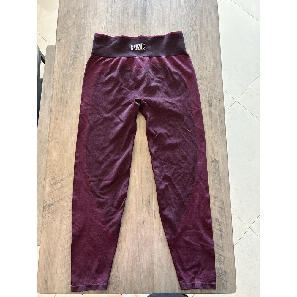 PINK Victorias Secret Womens Red Seamless Athletic Yoga Workout Leggings LARGE